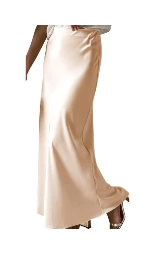Satin Maxi Skirt - Beige