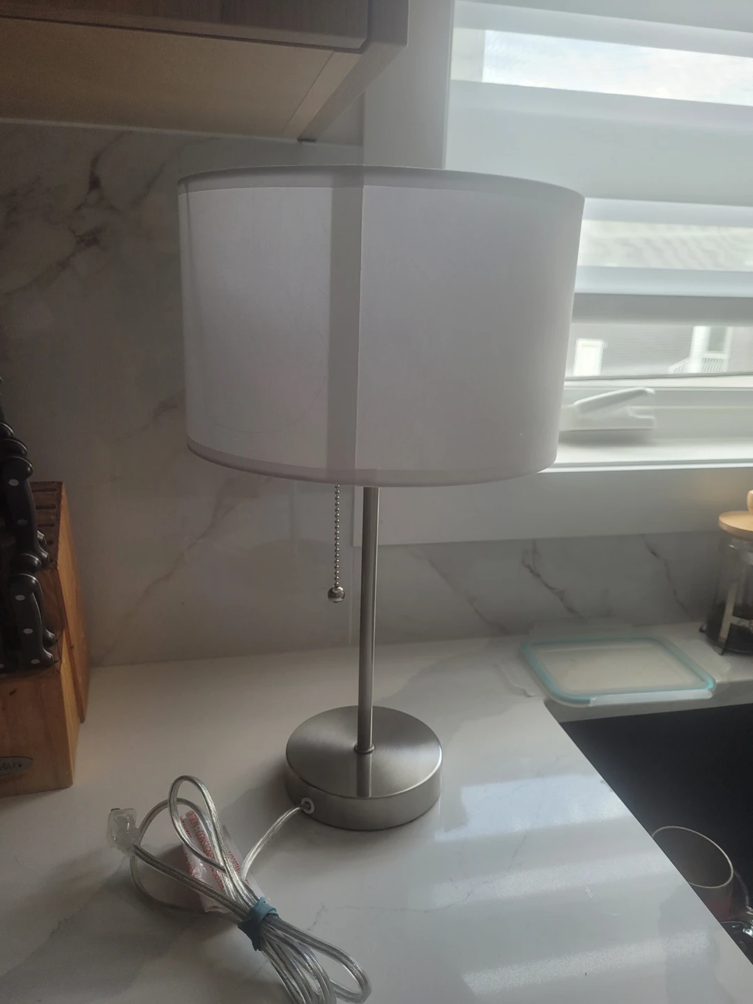 Silver Table Lamp with White Drum Shade