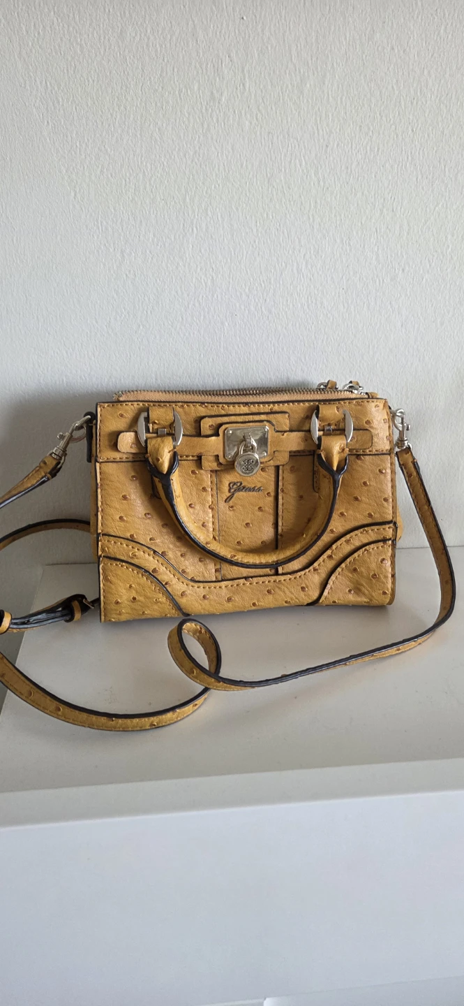 Guess yellow ostrich-embossed crossbody bag