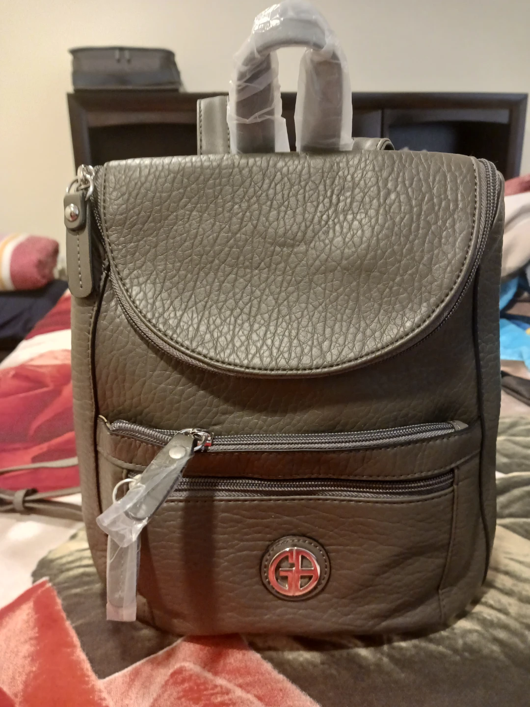 Gray Faux Leather Backpack Purse