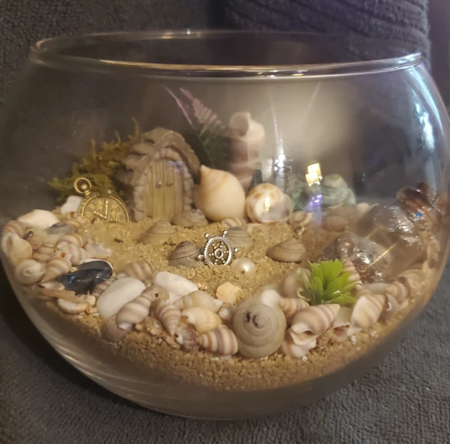 Glass Terrarium with Seashells and Fairy House - photo 5