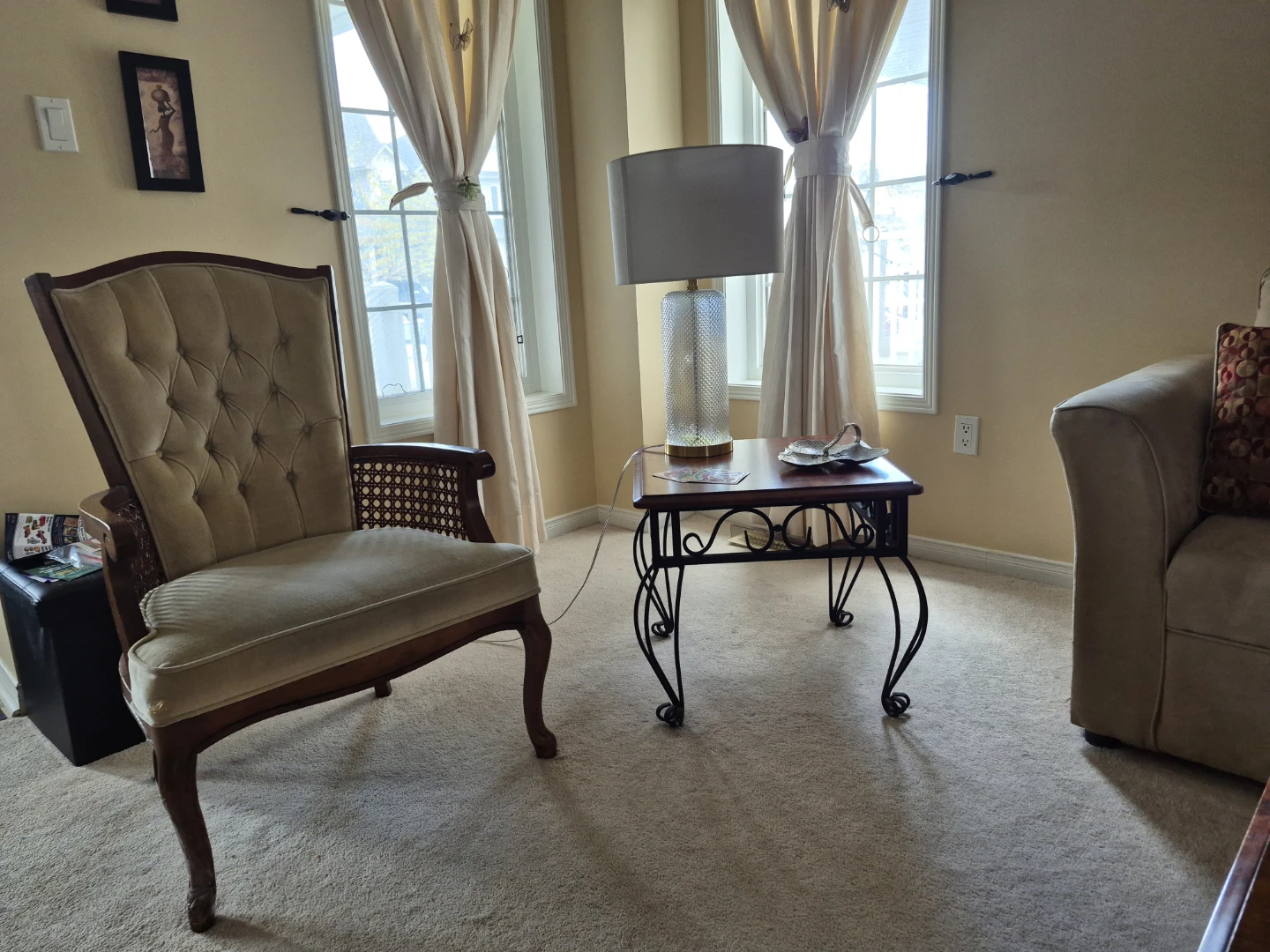 Tufted Accent Chair with Cane Sides - photo 2