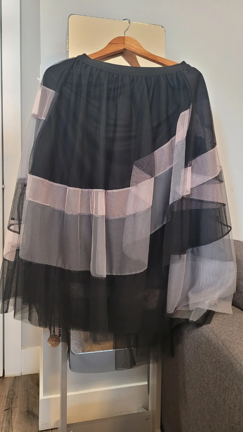 Black Tulle Skirt with Pink and Grey Accents