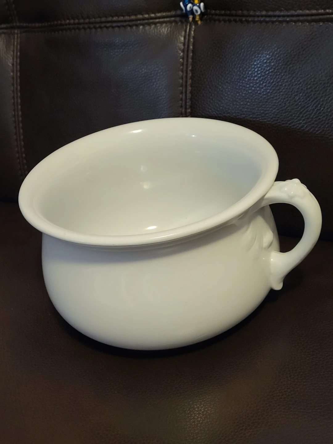 Vintage White Ceramic Chamber Pot Bowl with Handle - photo 2