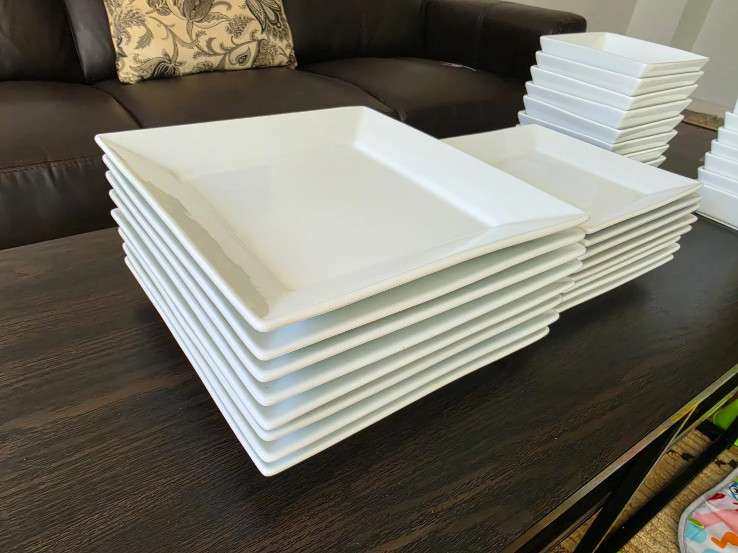 Set of 12 White Square Dinner Plates and 12 Small Square Bowls