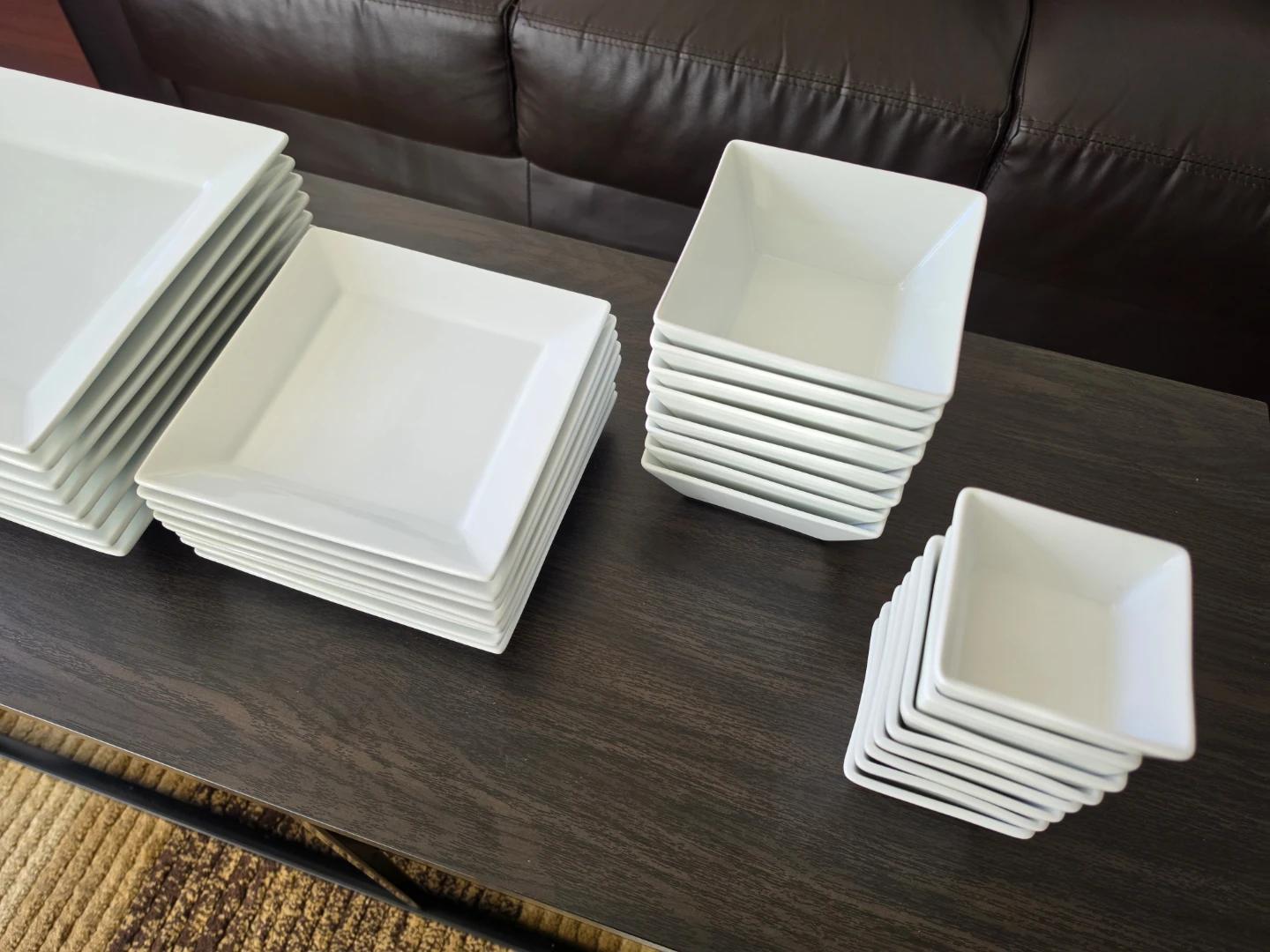 Set of 12 White Square Dinner Plates and 12 Small Square Bowls - photo 2