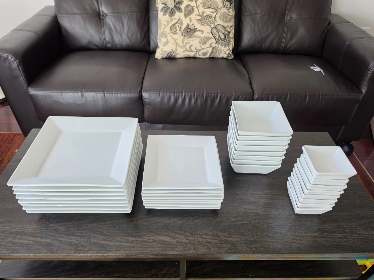 Set of 12 White Square Dinner Plates and 12 Small Square Bowls - photo 3