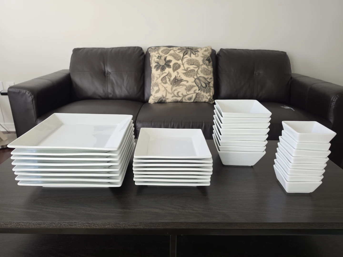 Set of 12 White Square Dinner Plates and 12 Small Square Bowls - photo 4