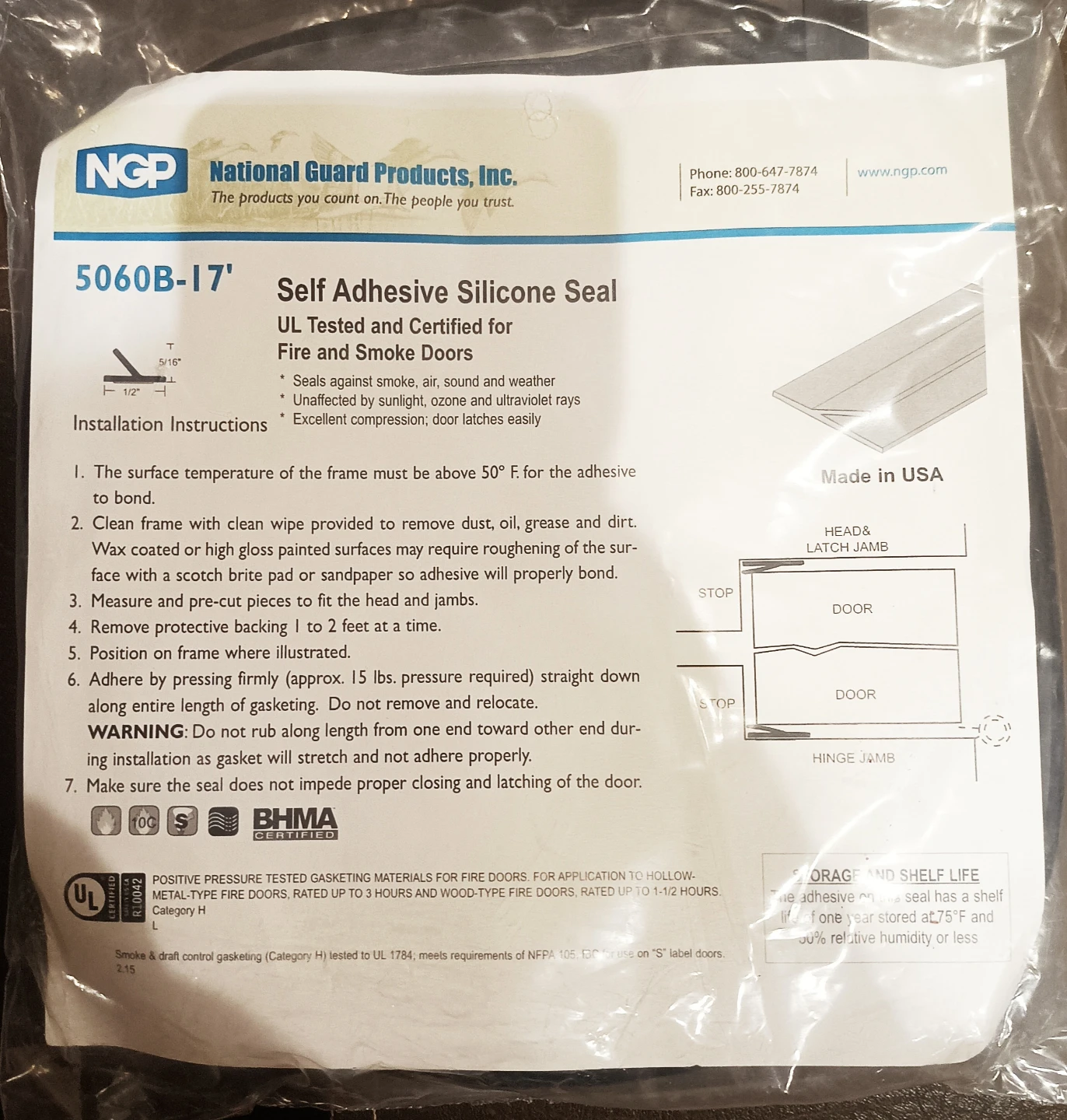 NGP 5060B-17' Self Adhesive Silicone Seal