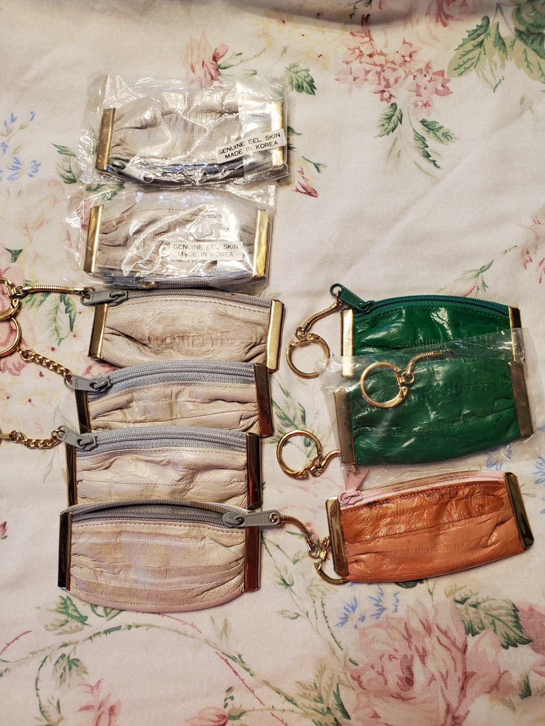 Genuine Eel Skin Coin Purses with Keychains (Set of 7)