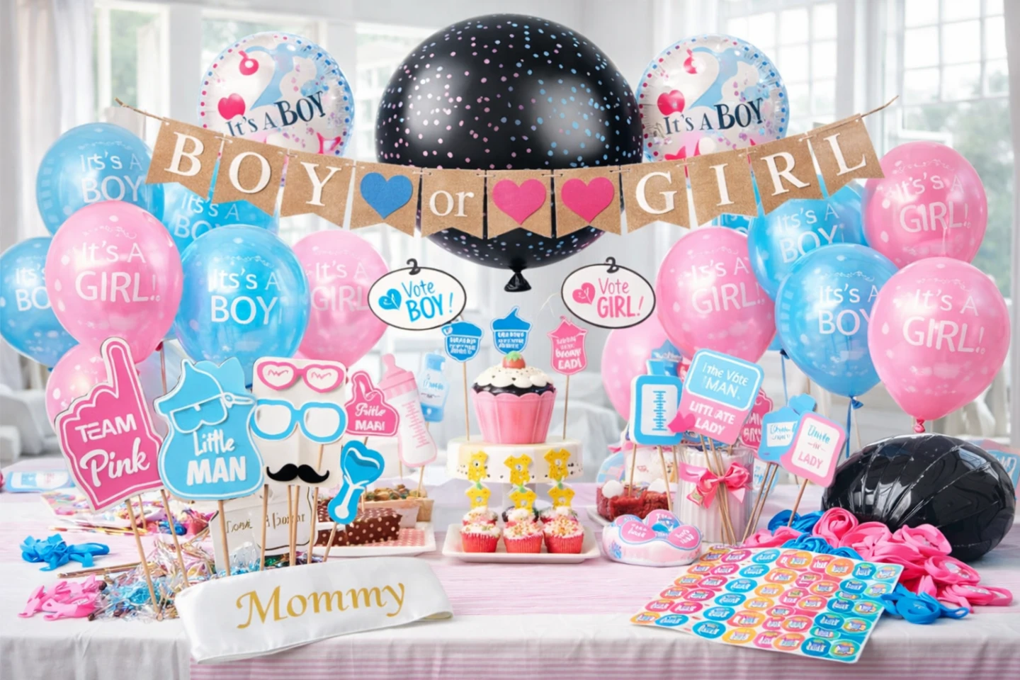 Gender Reveal Photo Booth Props & Decorations Set