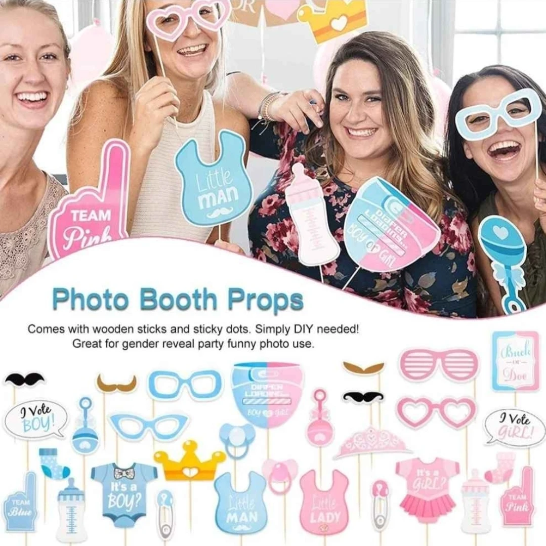 Gender Reveal Photo Booth Props & Decorations Set - photo 2