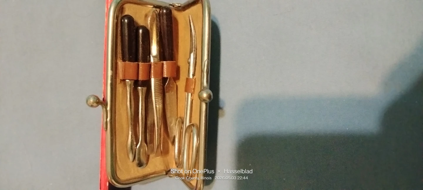 Vintage Manicure Set with Leather Case