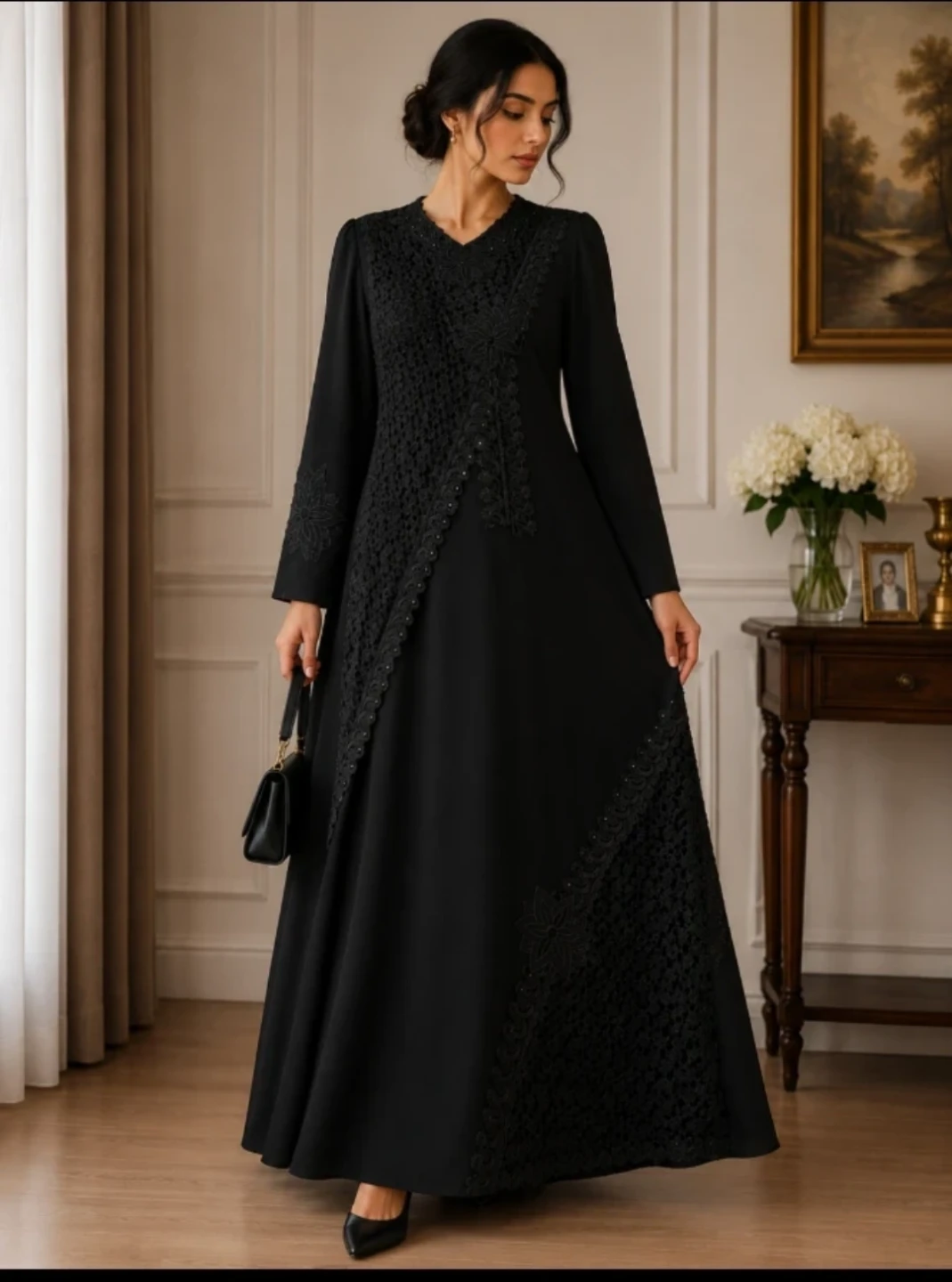 Black Lace Abaya Dress