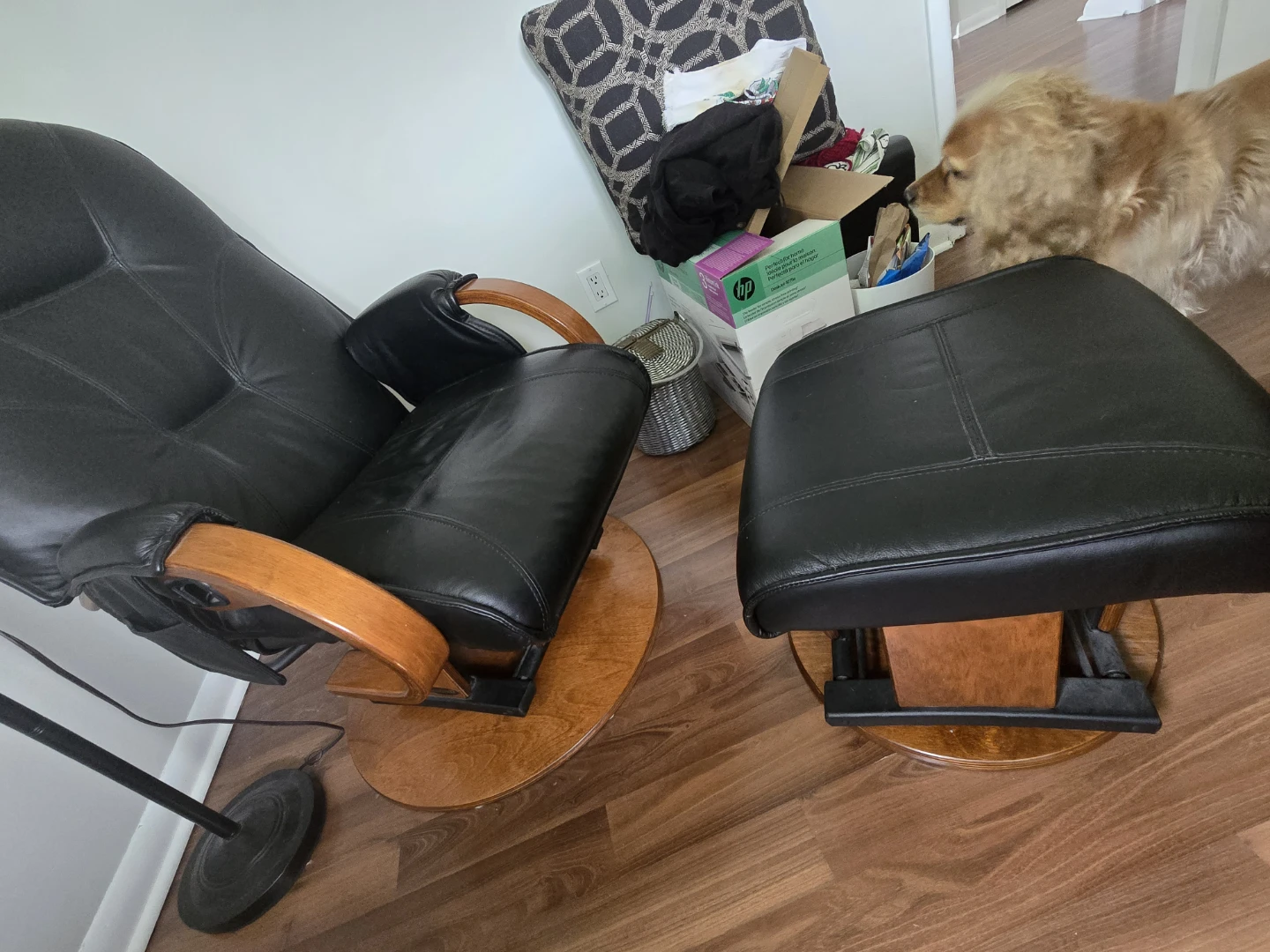 Black Leather Swivel Recliner Chair with Ottoman
