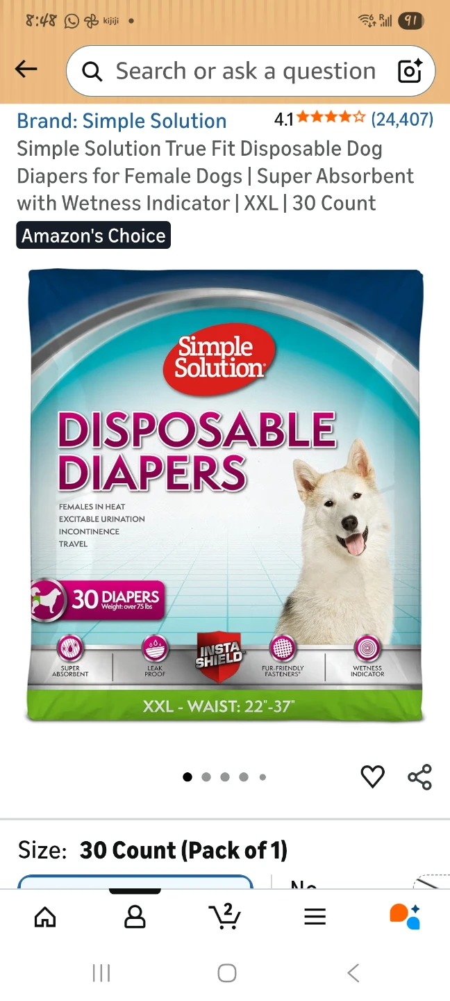 Disposable Dog Diapers XXL - 30 Count