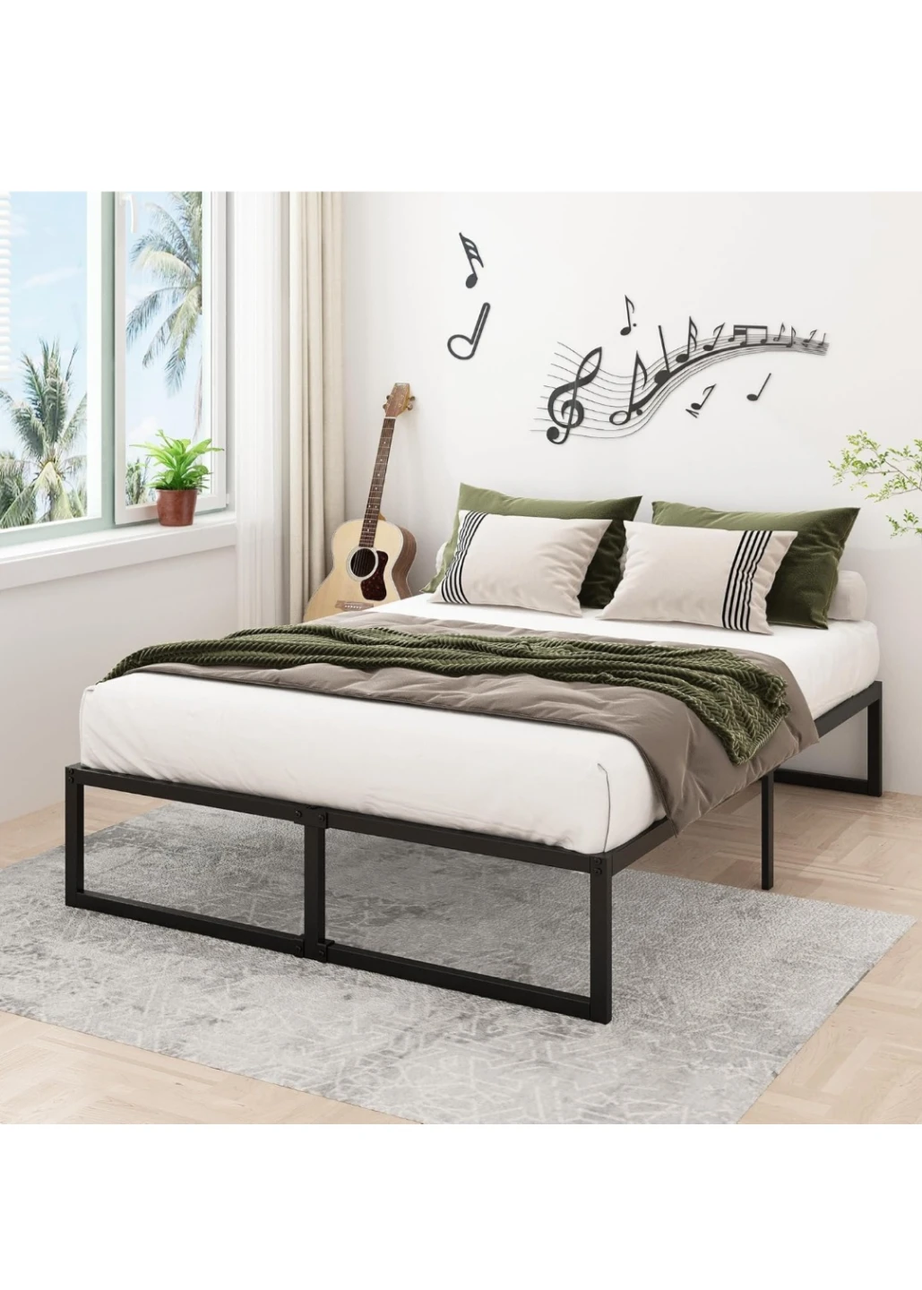 Queen Bed Frame Metal Platform Black