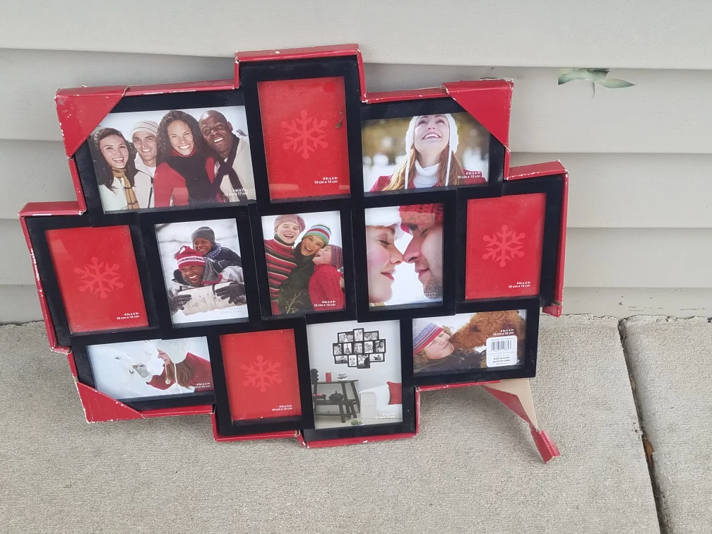 Multi Photo Frame Collage Red Snowflake Design