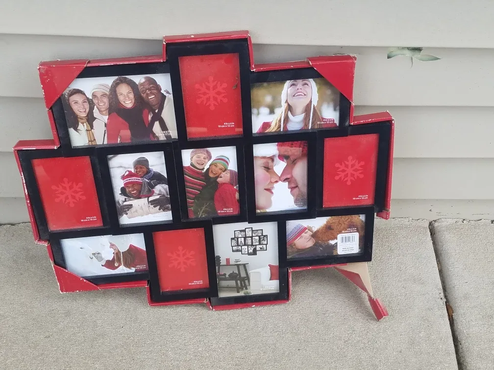 Multi Photo Frame Collage Red Snowflake Design