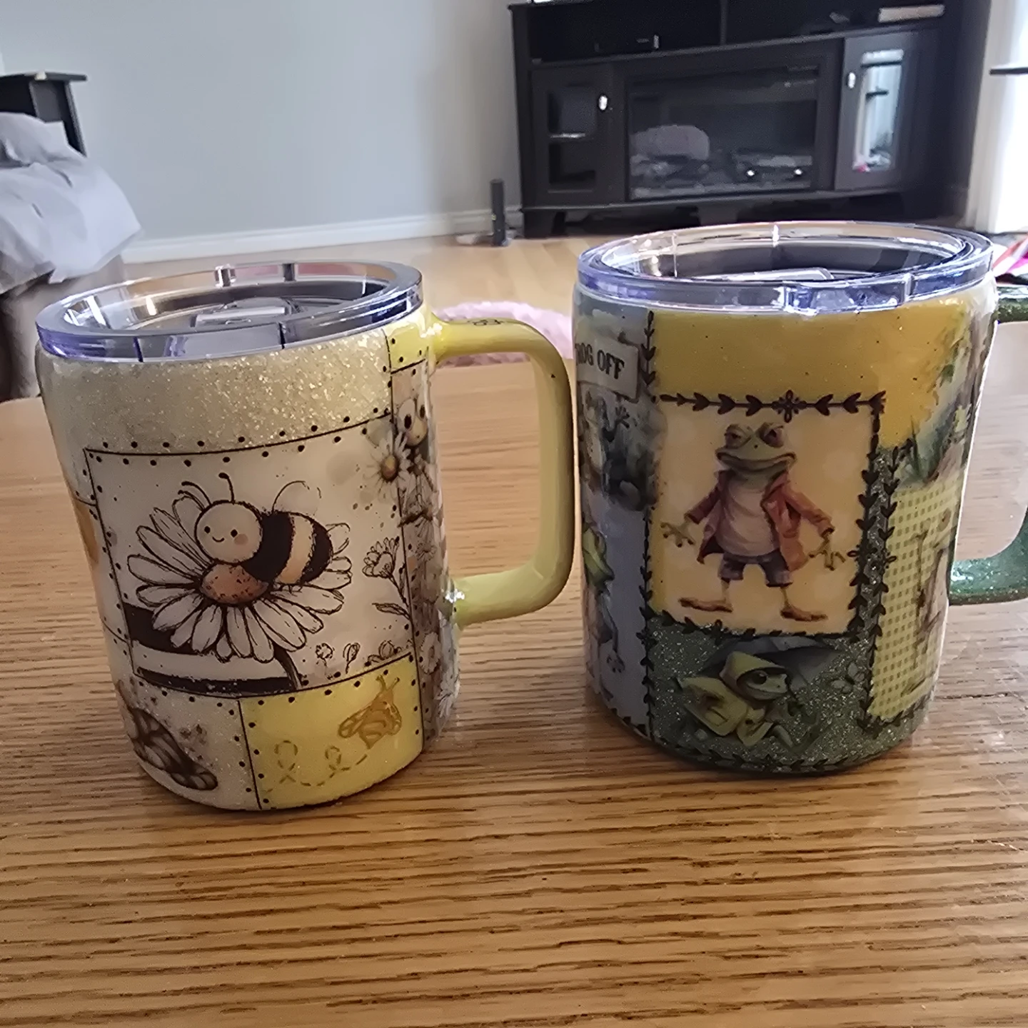Custom Glitter Tumbler Mugs with Lids - Bee and Frog Designs