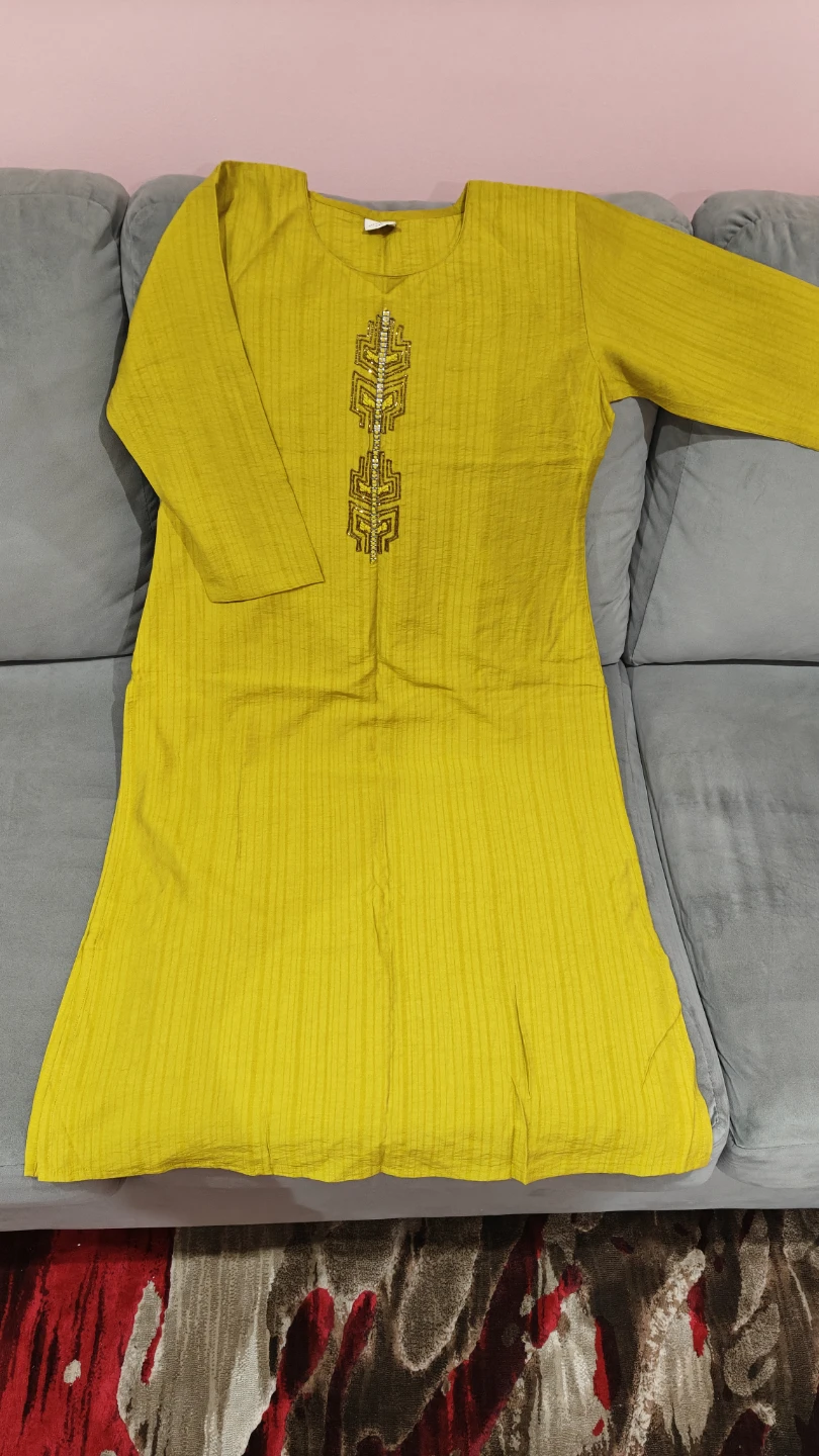 Yellow Kurti with Beaded Embellishment