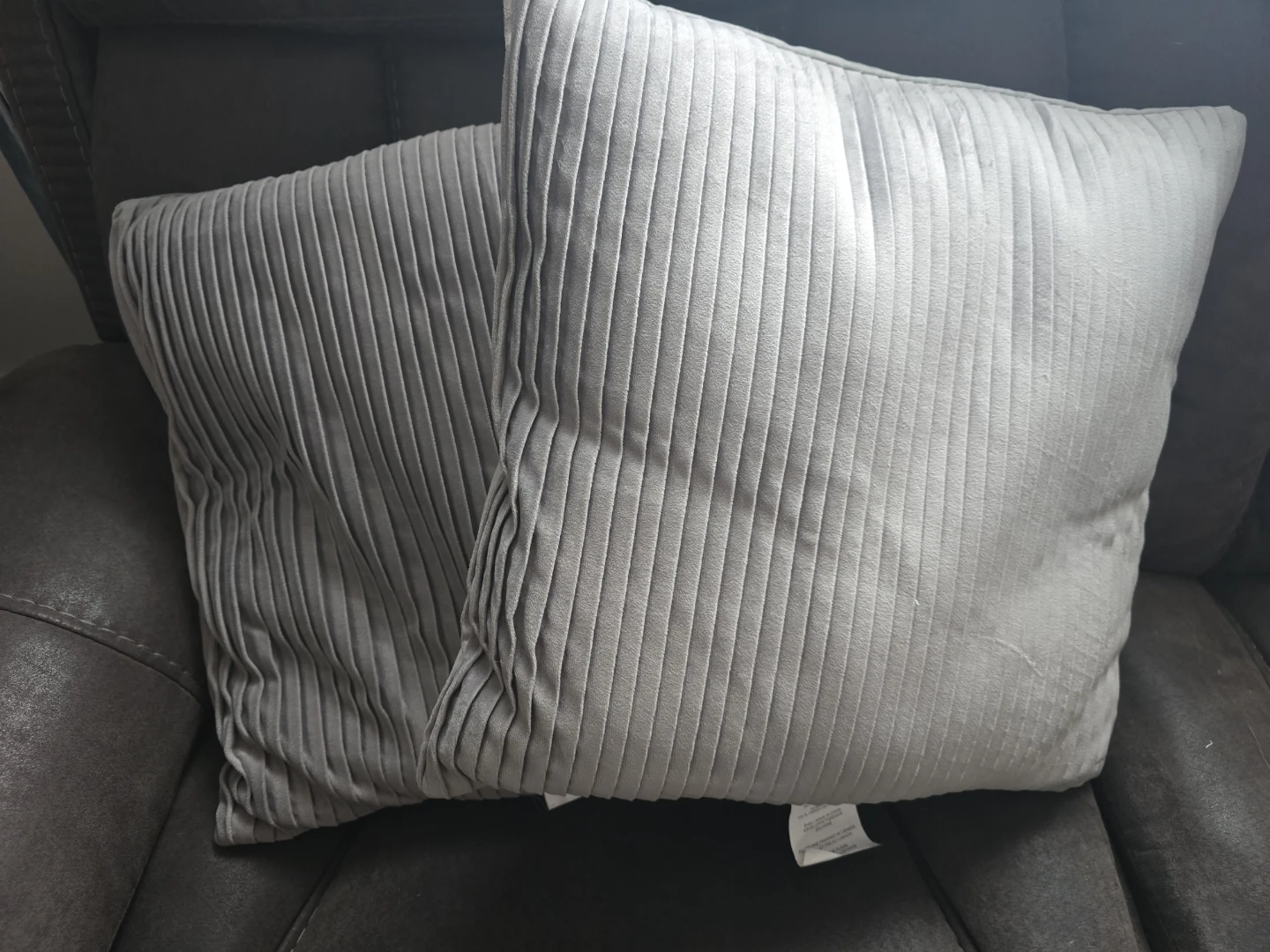 2 Grey Pleated Throw Pillows
