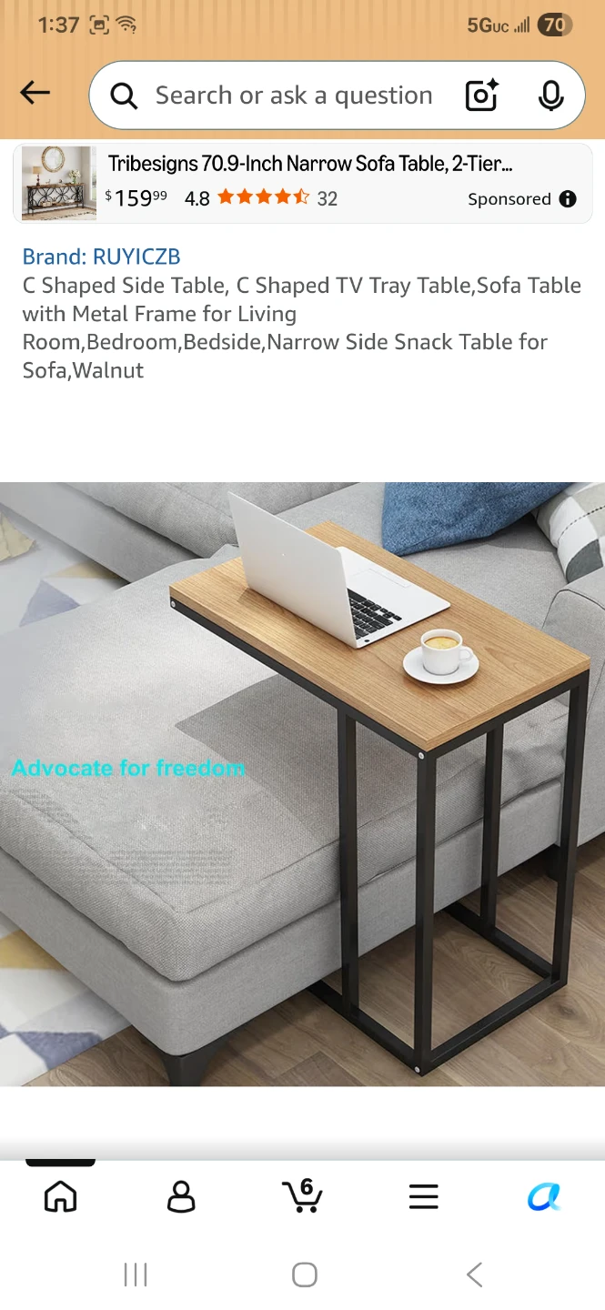 C Shaped Side Table - Walnut - photo 3