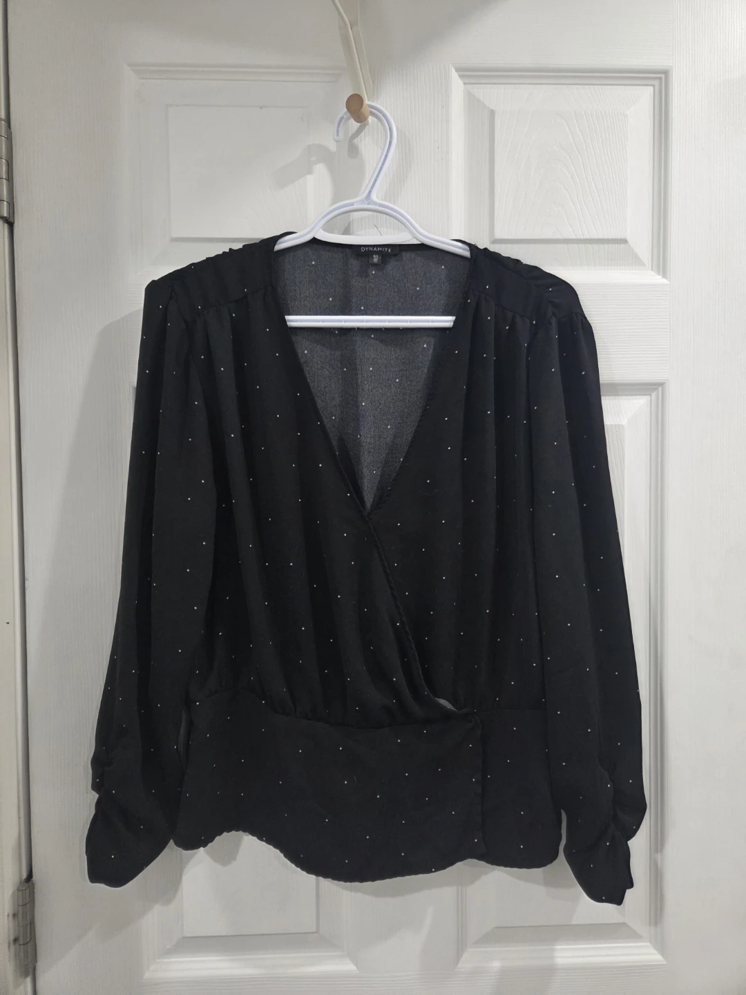 Dynamite Black Polka Dot Wrap Top