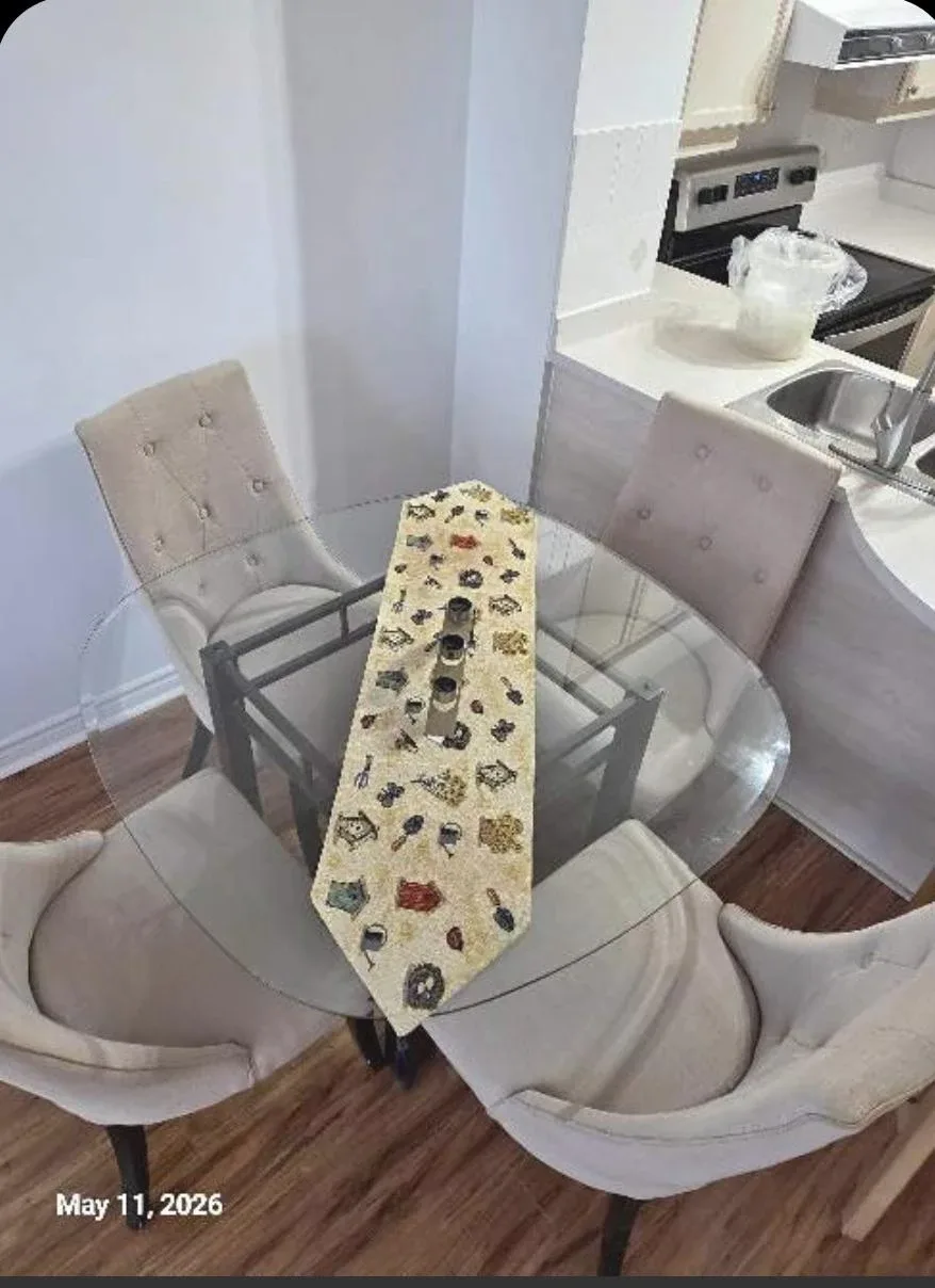 MOVING OUT SALE-Glass dining table with chairs