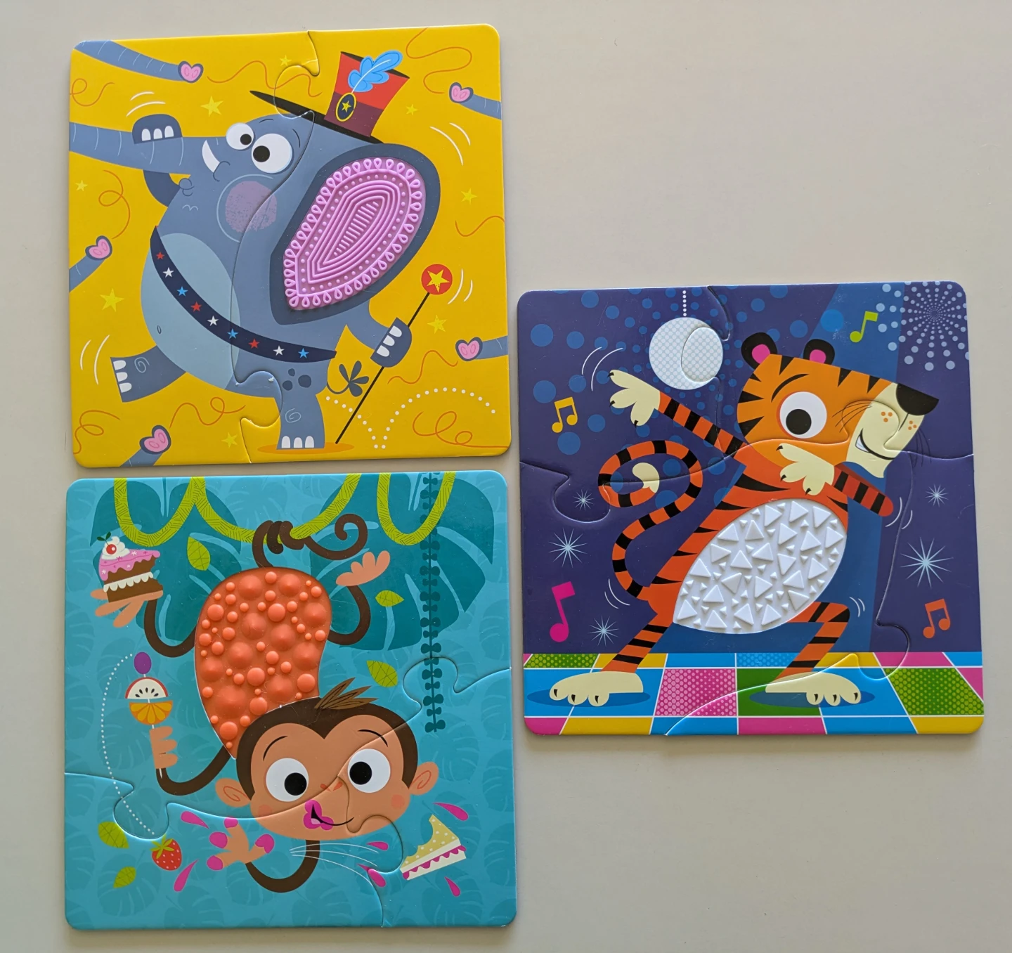 Kids' Puzzle Set (3 Puzzles) - Elephant, Monkey, Tiger
