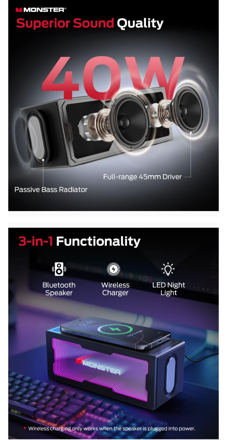 MONSTER Bluetooth Portable Speaker - 3D Túnel Lights - photo 5