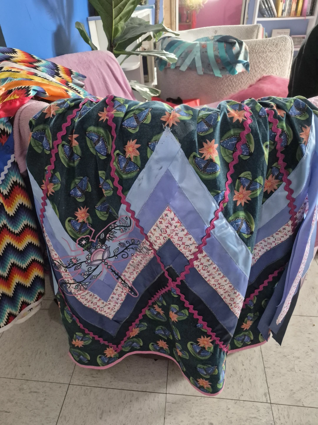 Handmade Ribbon Skirt with Butterfly and Dragonfly Design