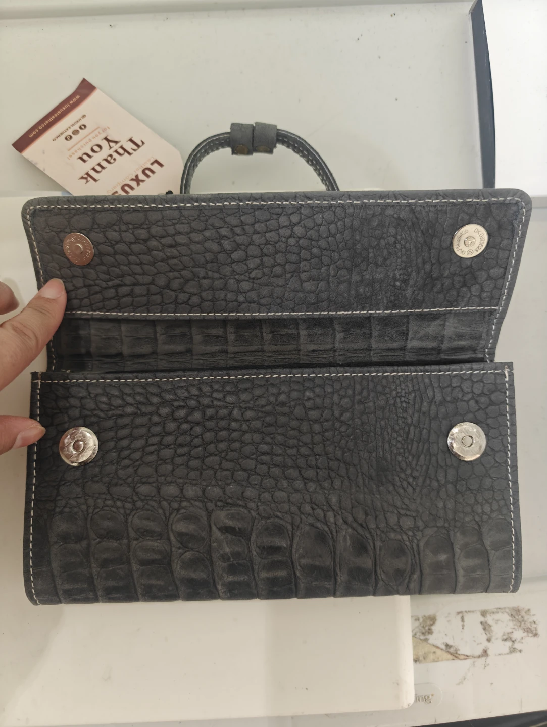 Luxus Grey Embossed 100% Leather Clutch Wallet - photo 2