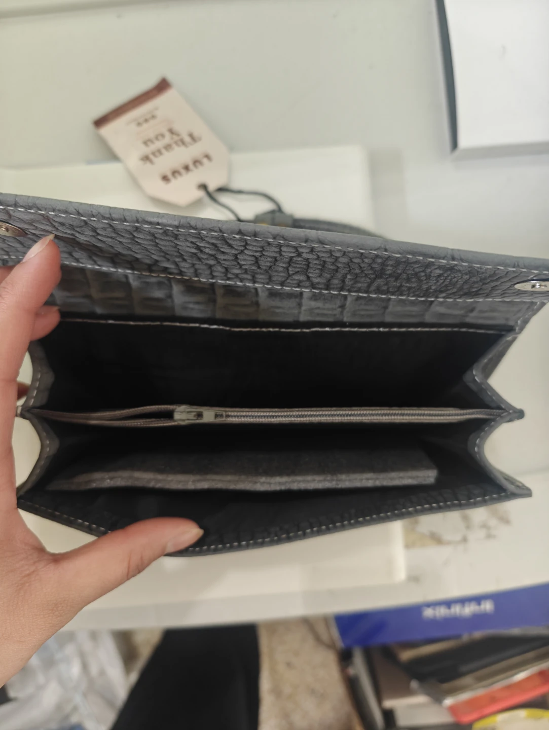 Luxus Grey Embossed 100% Leather Clutch Wallet - photo 3