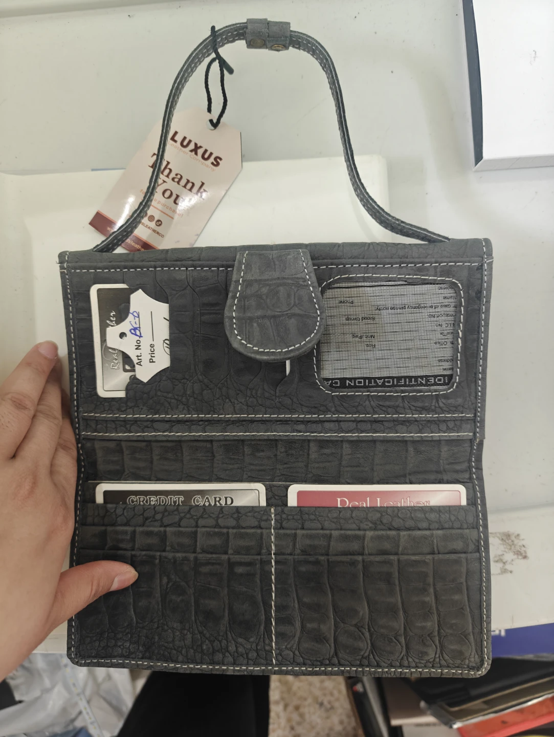 Luxus Grey Embossed 100% Leather Clutch Wallet - photo 5