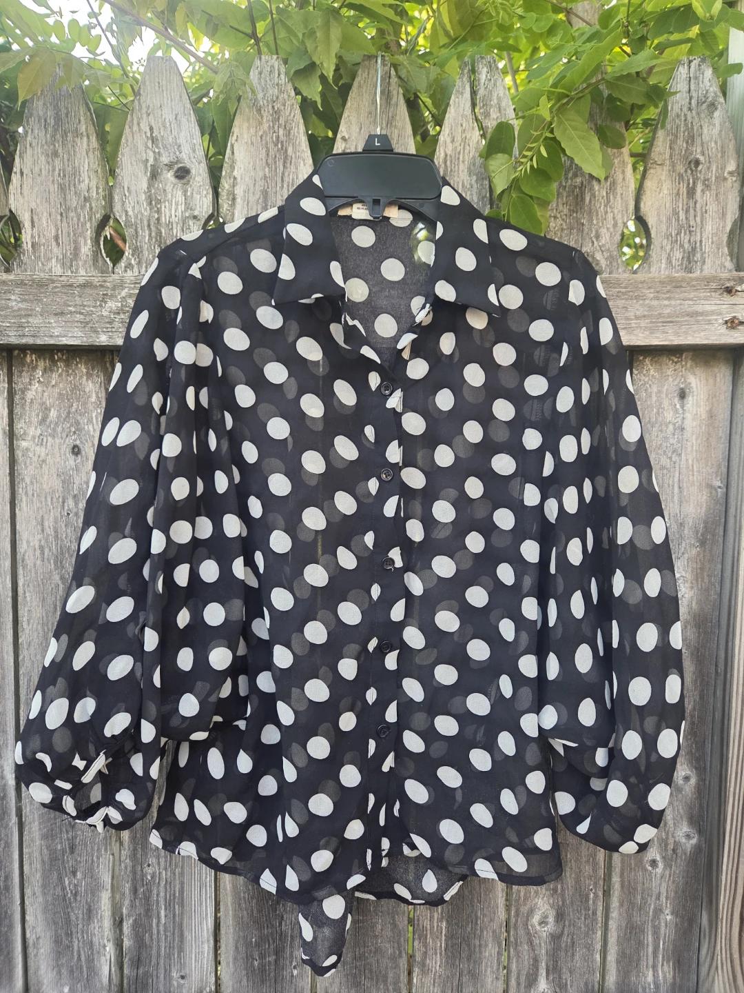 Black and White Polka Dot Blouse - Size L