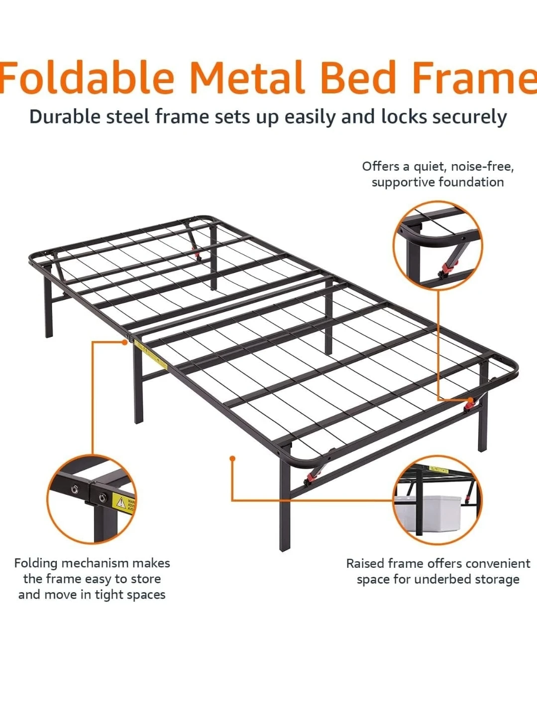 Foldable Metal Bed Frame - Twin Size - photo 2