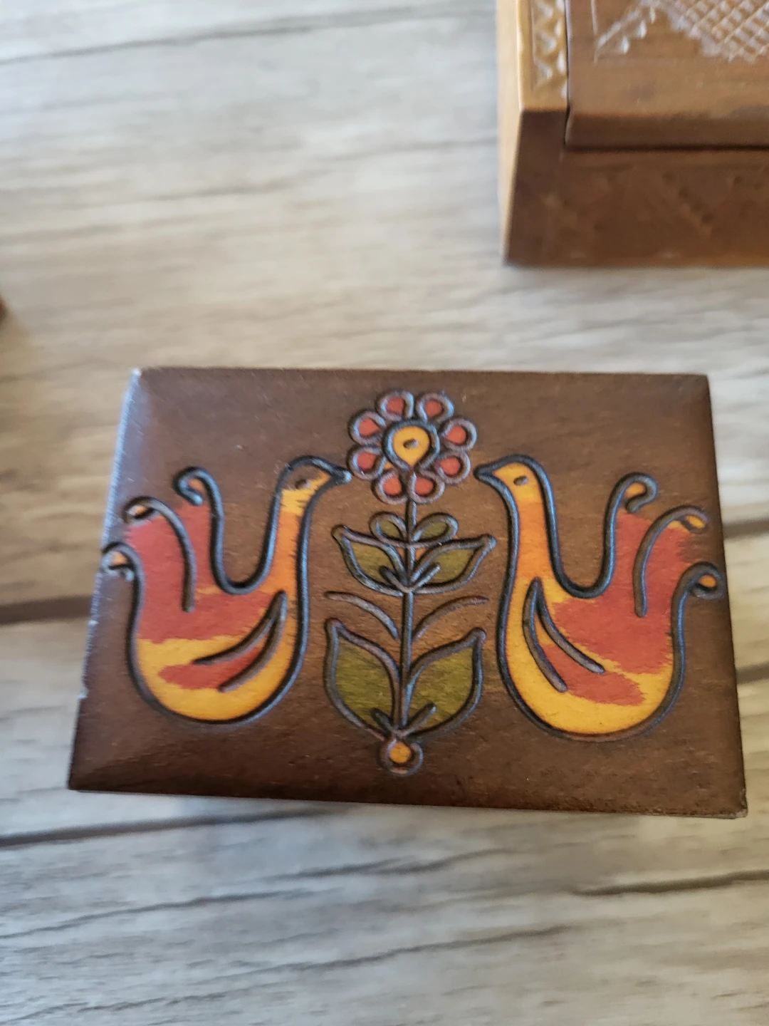Small Wooden Keepsake Box with Bird Design