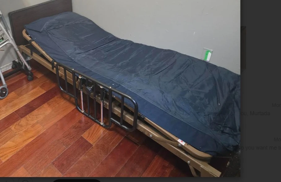 Hospital bed with side rails and electric adjustment