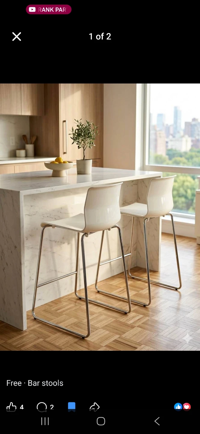 Set of 2 White Modern Bar Stools - photo 2