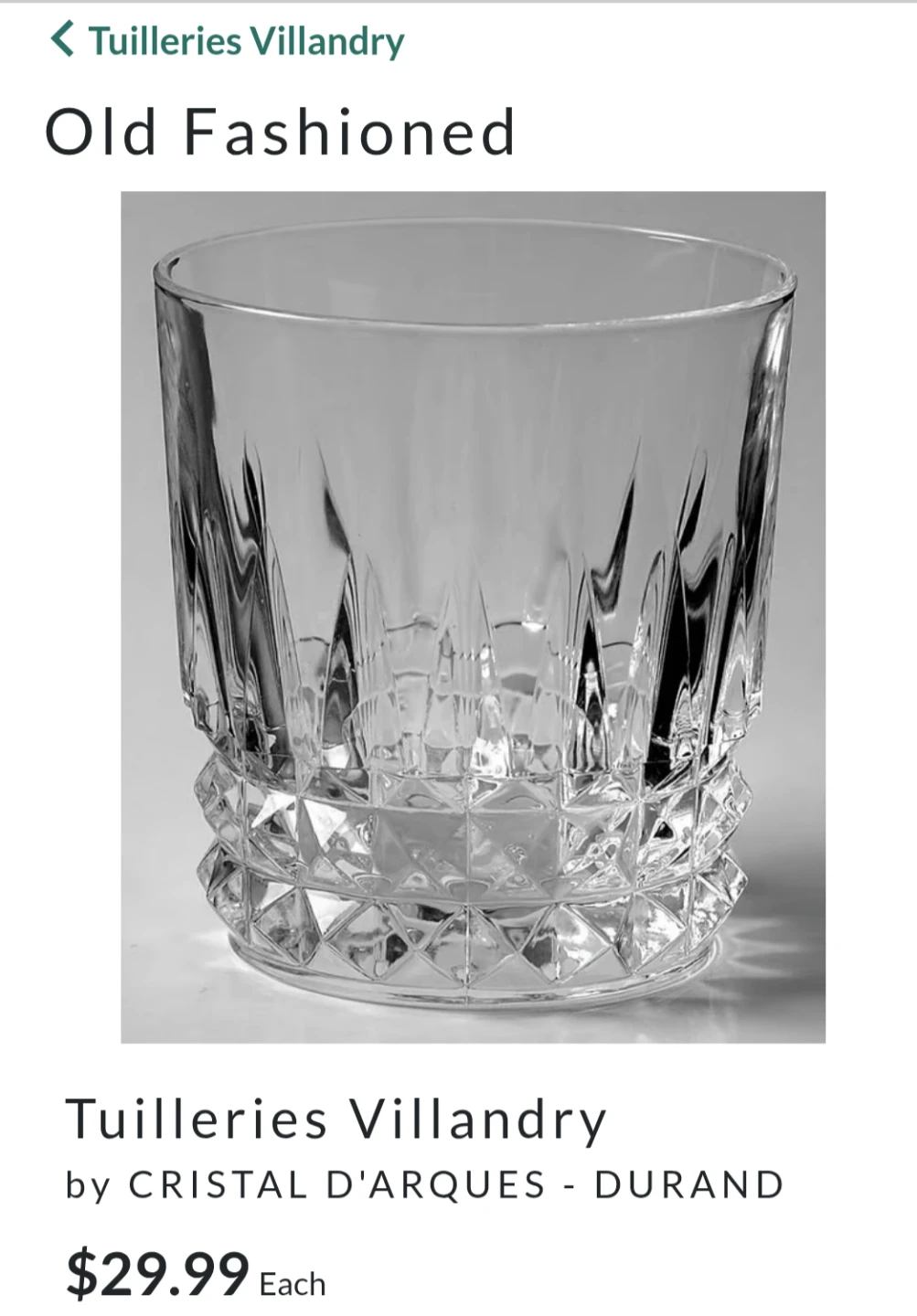 Cristal d'Arques Tuilleries Villandry Old Fashioned Glass