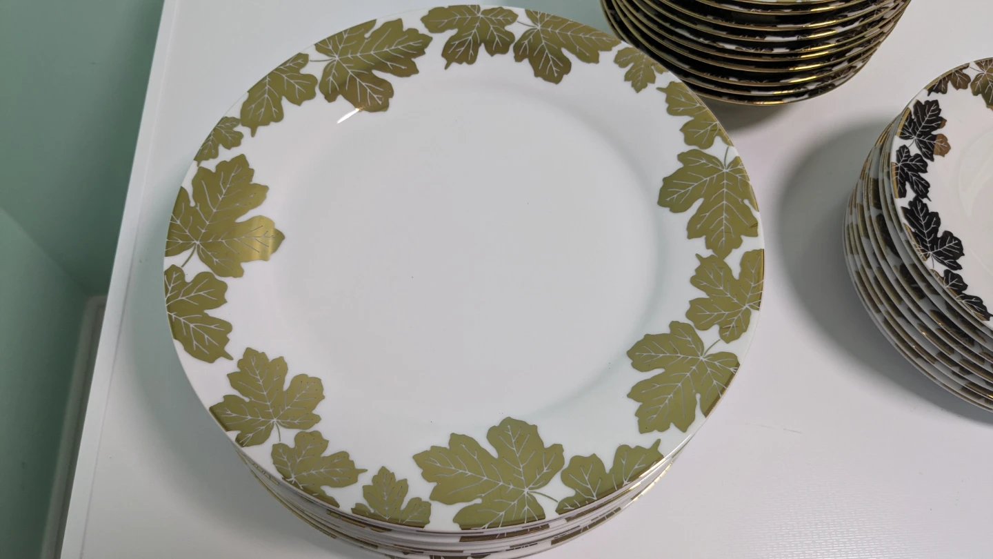 White Dinner Plates with Gold Leaf Design (Set of 30) - photo 2