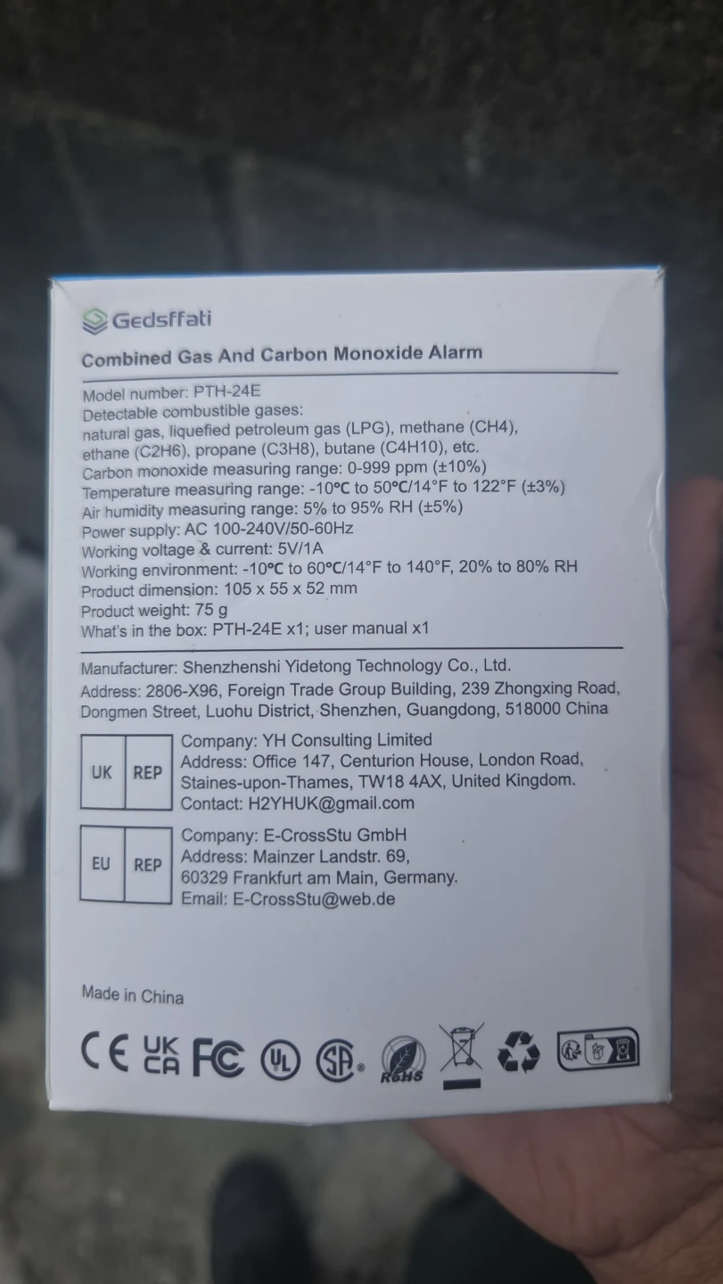 Gedsffati Combined Gas and Carbon Monoxide Alarm PTH-24E - photo 2