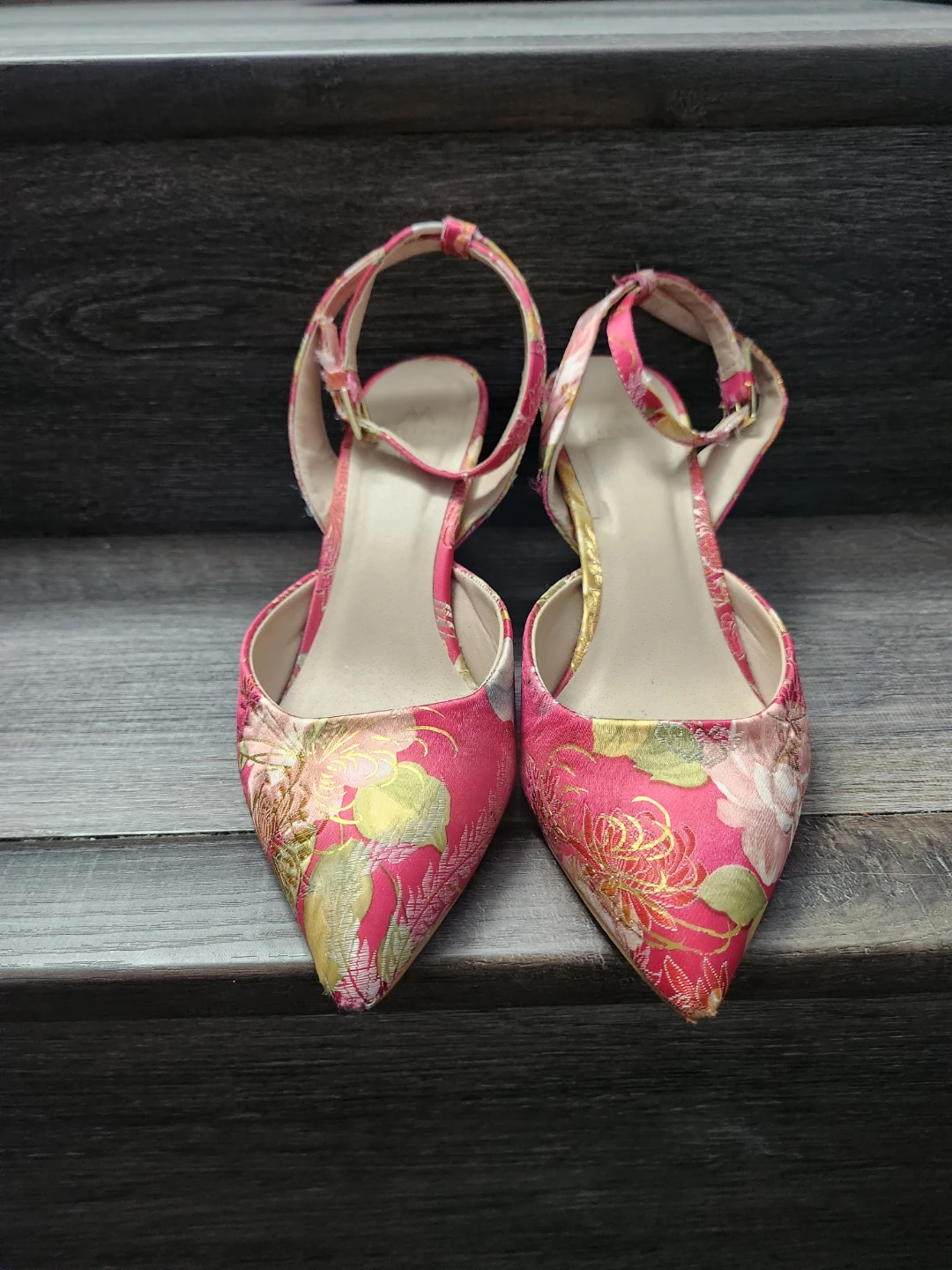 Pink Floral Slingback Heels