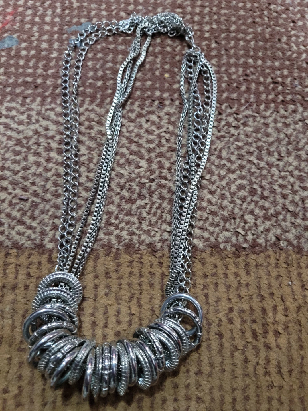Silver Layered Chain Necklace with Rings