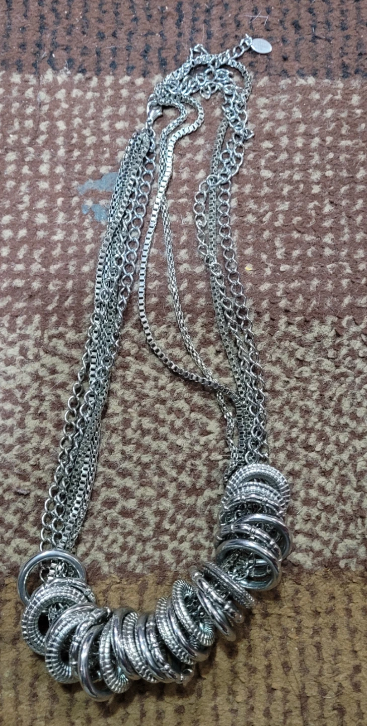 Silver Layered Chain Necklace with Rings - photo 2