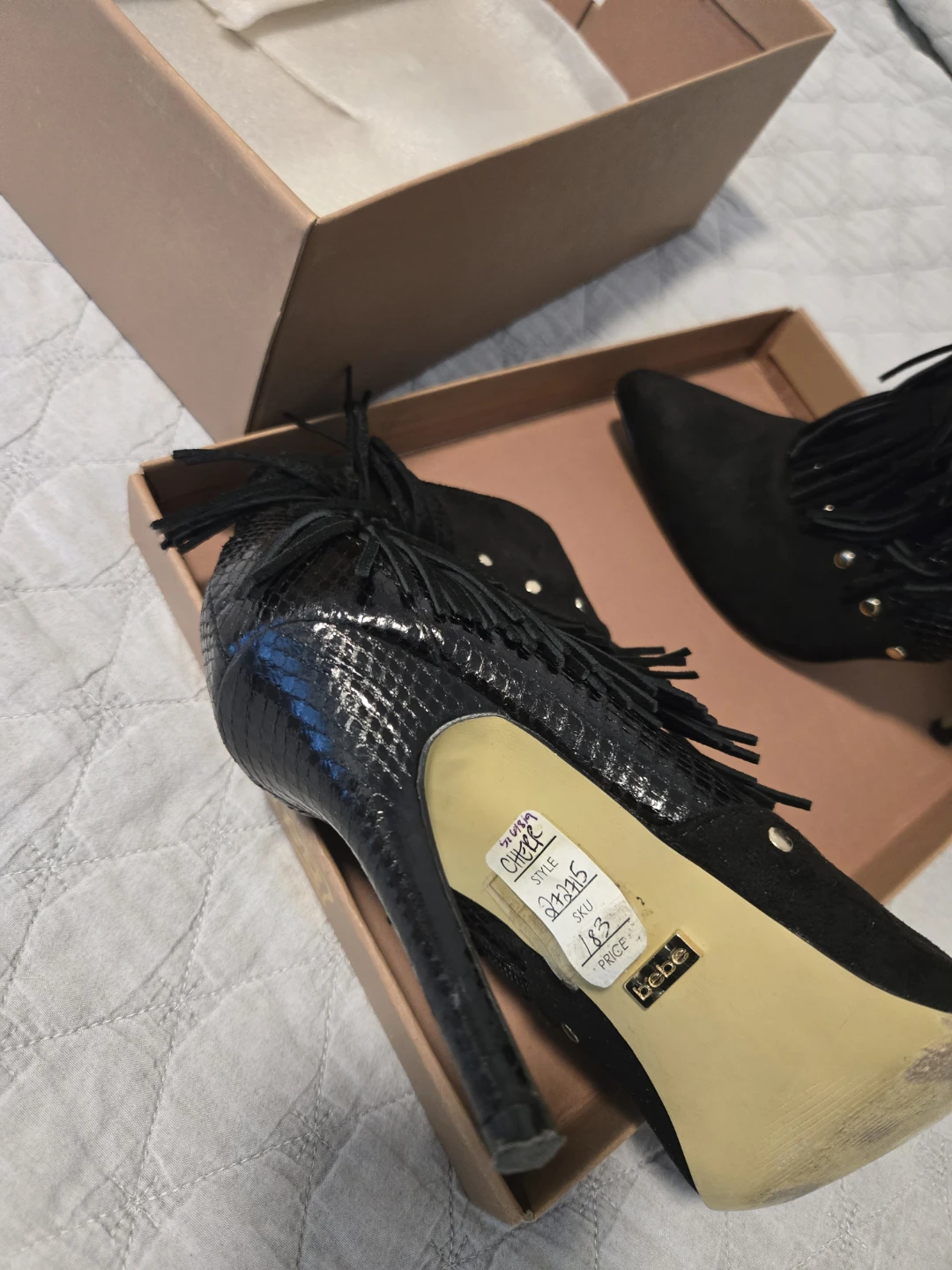Bebe Black Suede Fringe Studded Ankle Boots - photo 2