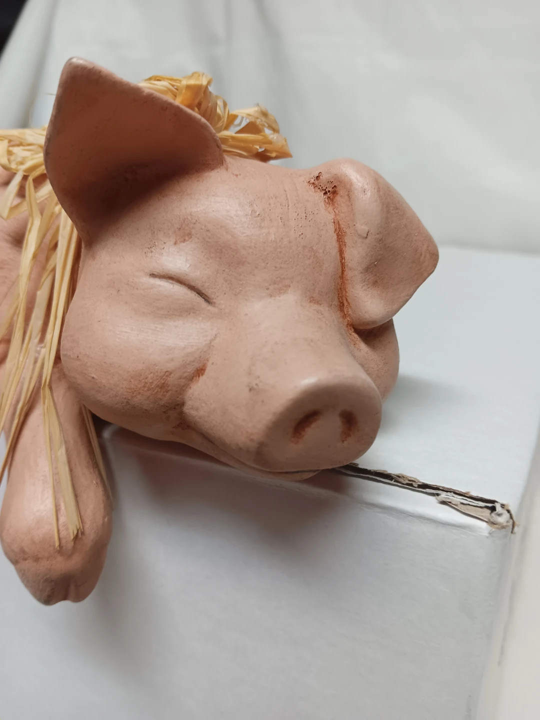 Ceramic Sleeping Pig Figurine with Straw Accent - photo 2