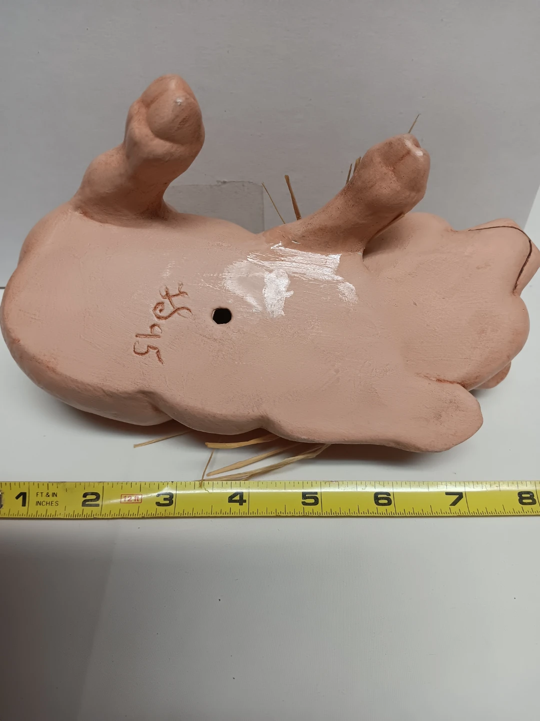 Ceramic Sleeping Pig Figurine with Straw Accent - photo 3