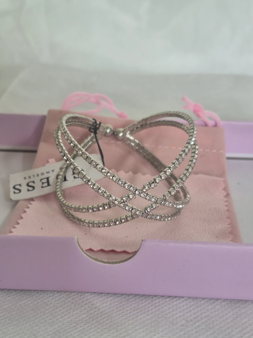 Guess Silver Tone Crystal Crossover Bangle Bracelet - photo 2